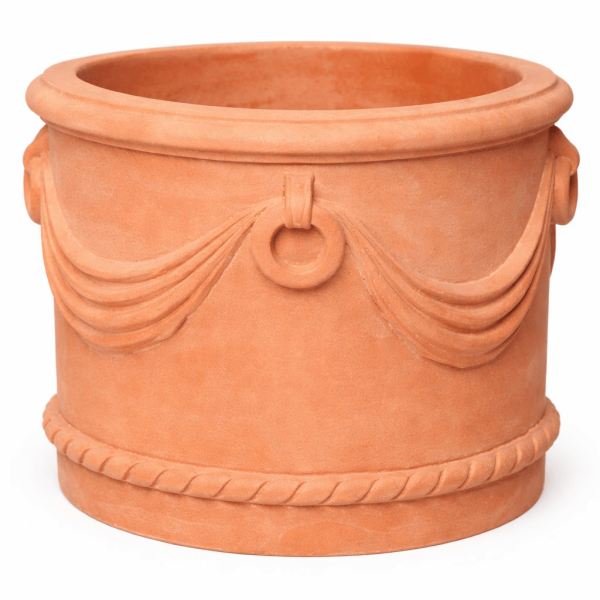 Massiver Terracotta Blumentopf aus Impruneta mit Drapierung – frostfester Pflanztopf Ø 32 cm